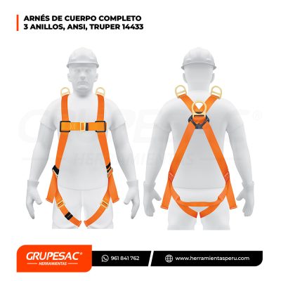 Arnés de cuerpo completo con 3 anillos ANSI 14433 Truper