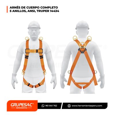 Arnés cuerpo completo con 5 anillos ANSI 14434 Truper