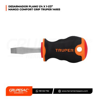 Desarmador plano 1/4x4x1-1/2″ mango comfort grip 14003 Truper