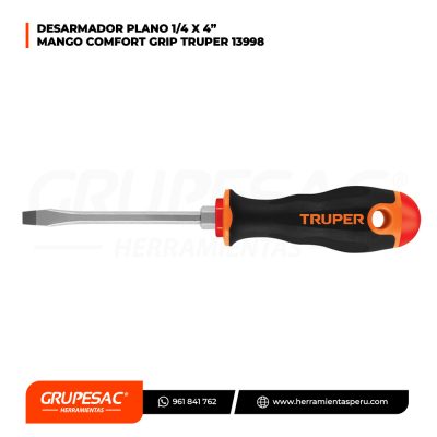 Desarmador plano 1/4×4″ mango comfort grip 13998 Truper