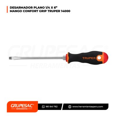 Desarmador plano 1/4×6″ mango comfort grip 14000 Truper