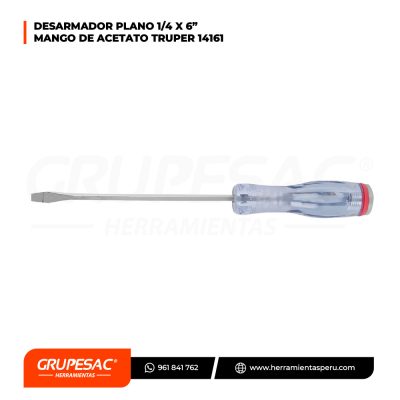 Desarmador plano 1/4×6″ mango de acetato 14161 Truper